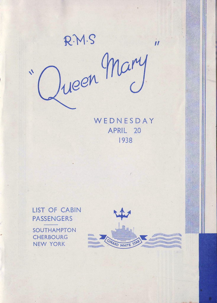 Queen Mary - list of cabin passengers